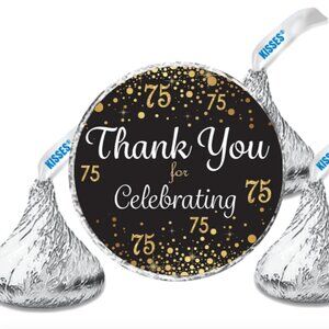 75th Birthday Kisses Candy Stickers| 100ct| Party Favors| 0.75|Thank you Message